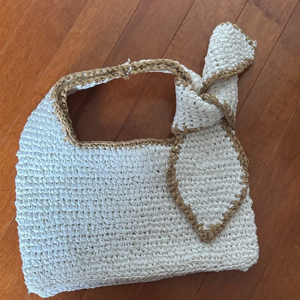 Anthropologie Cream and Tan Woven Shoulder Bag - Picture 4 of 6